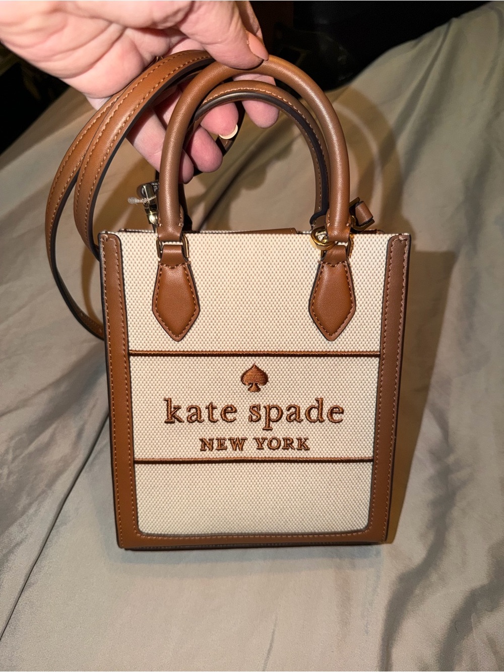 kate spade New York Small Canvas Tote in Brown and Cream. NWT